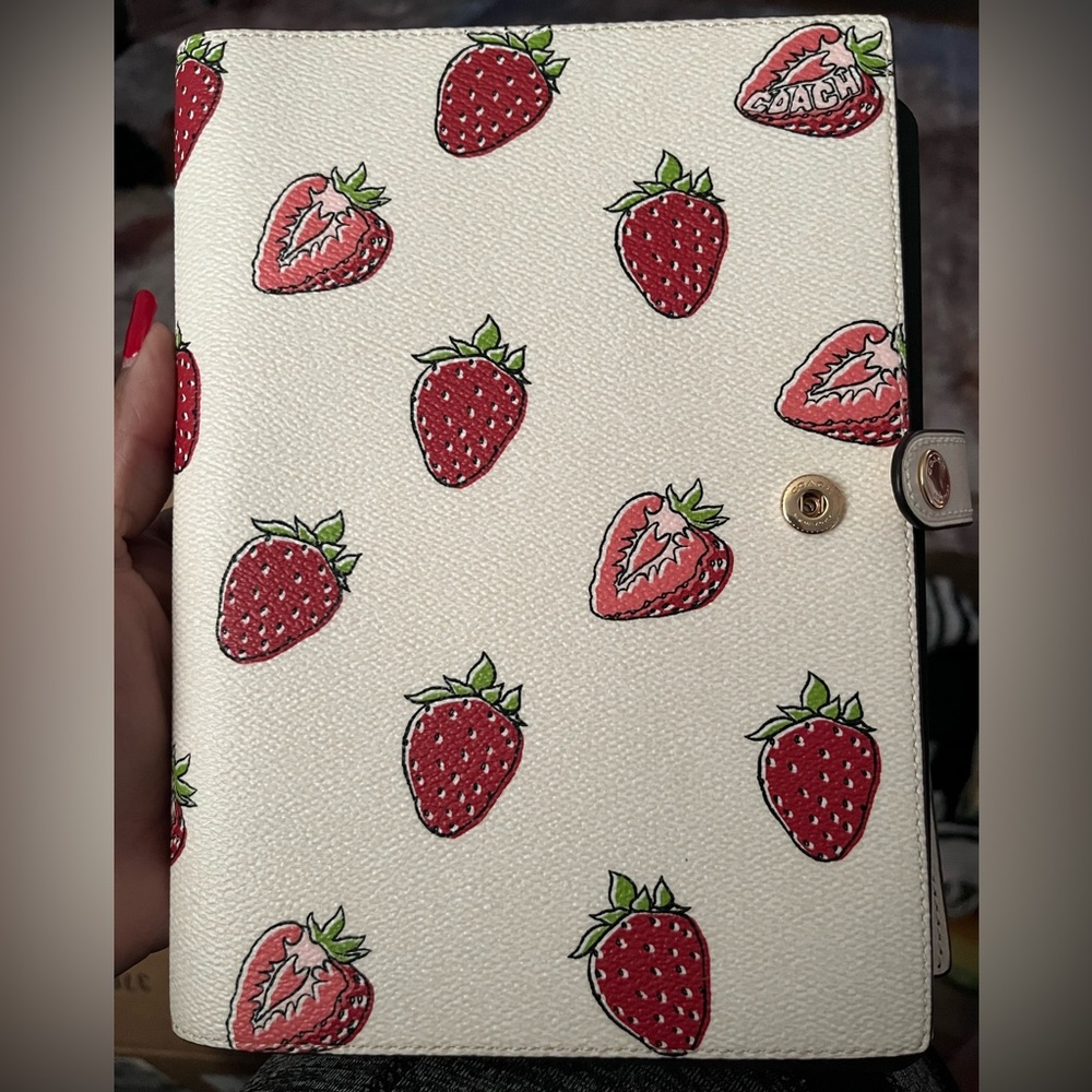 Coach White Strawberry Print Notebook Cover